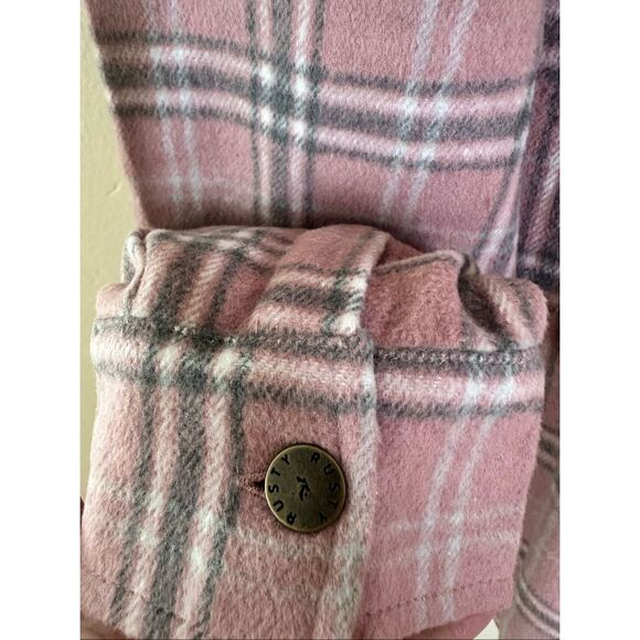 Rusty Dana Plaid Pink and Gray Shacket Overshirt Size Large New - Picture 6 of 6